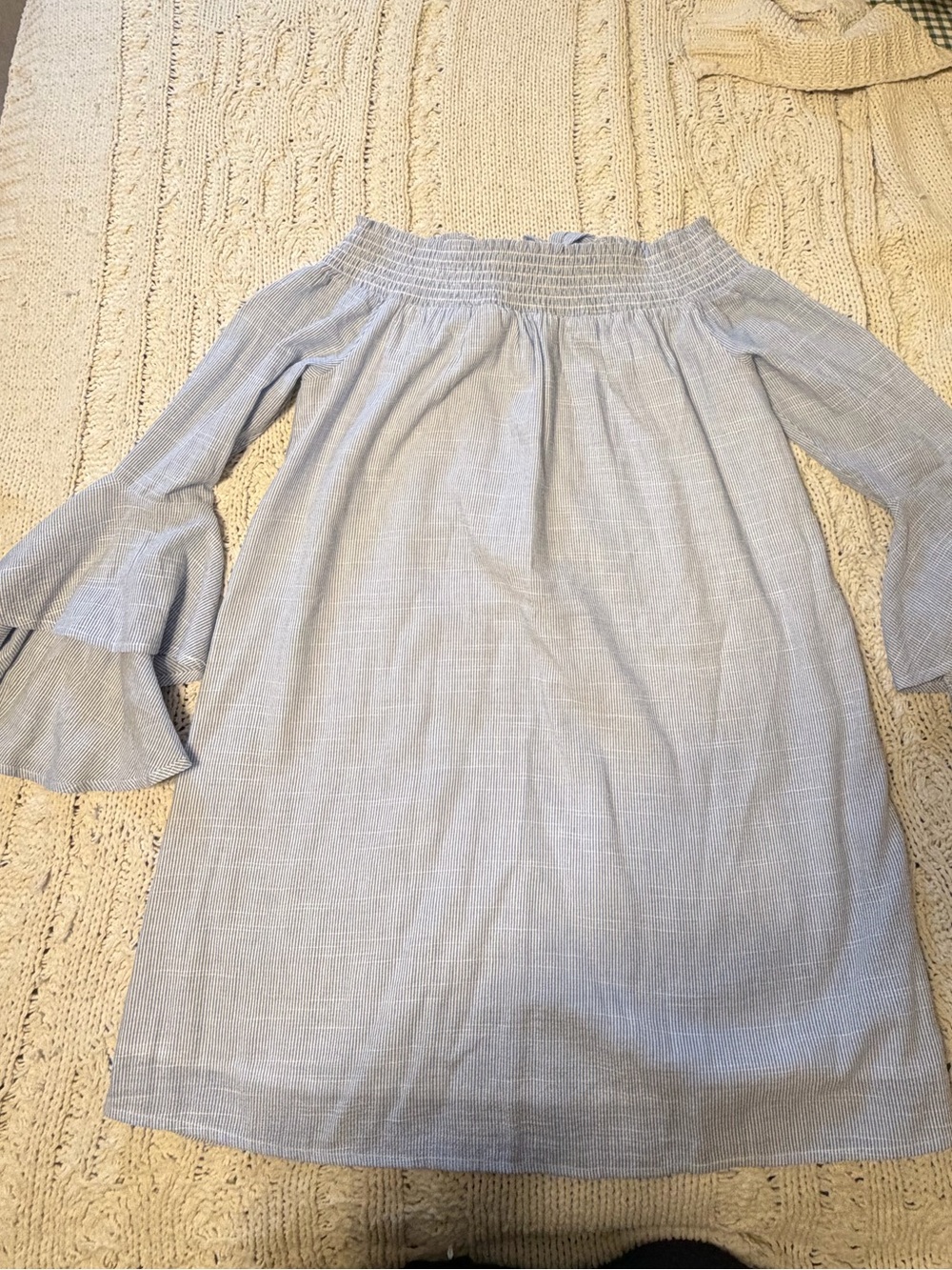 PaperMoon Light Blue Off-the-Shoulder Ruffle Mini Dress- Size Small